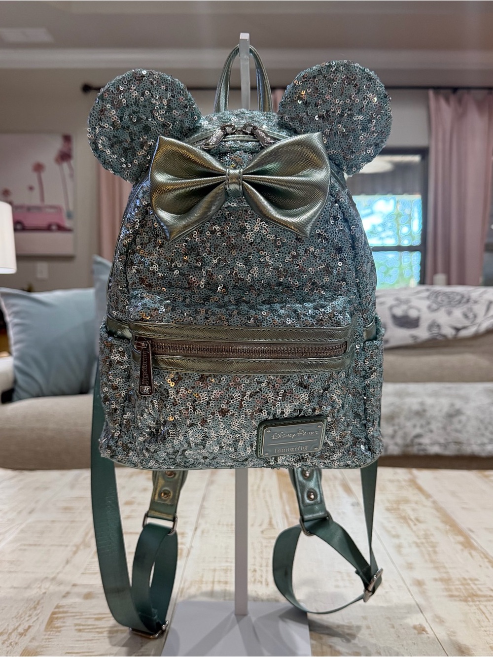 Loungefly Disney Arendelle Aqua Blue Sequin Minnie Mouse Mini Backpack Retired